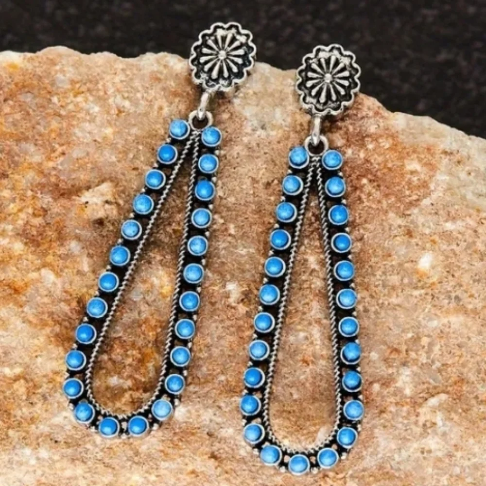 Blue Silver Tone Dangle Earrings